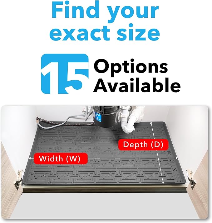 XTREME MATS Waterproof Undersink Mat (Grey 37" 1/4 x 22 1/4) Cabinet Base Liner for Kitchen & Laundry Cabinets Catches Leaks Prevents Damage Flexible Sink Driptray