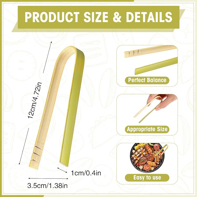 Chengu 240 Pcs Mini Bamboo Tongs Disposable Small Wooden Toaster Tongs Charcuterie Serving Cooking Utensils for Catering Buffet Appetizer Wedding Holiday Party Supplies(4.7 Inch)