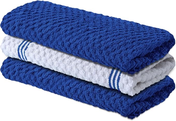 Infinitee Xclusives Kitchen Towels - 3 Pack - Cotton Dish Towel |15" x 25"| | 100% Cotton, Highly Absorbent Tea Towels - Lint Free, Soft, Durable & Quick Dry, Ideal for Drying Dishes & Kitchen Cleaning