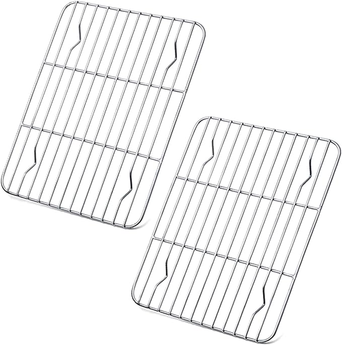 P&P CHEF 9.7" x 7.3" Cooling Baking Wire Racks Pack of 2, Silver | Stainless Steel Cooling Racks for Cooking Baking Roasting Grilling Drying, Dense Wires & Smooth Edge, Easy Clean & Rust Proof