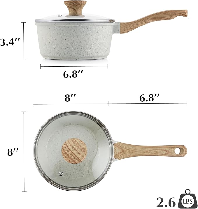 SENSARTE 2.5 QT Ceramic Nonstick Saucepan with Lid, PTFE/PFAS/PFOA Free | Medium Cooking Pot with Stay Cool Handle, Induction Compatible Saucepot, Ceramic Coating
