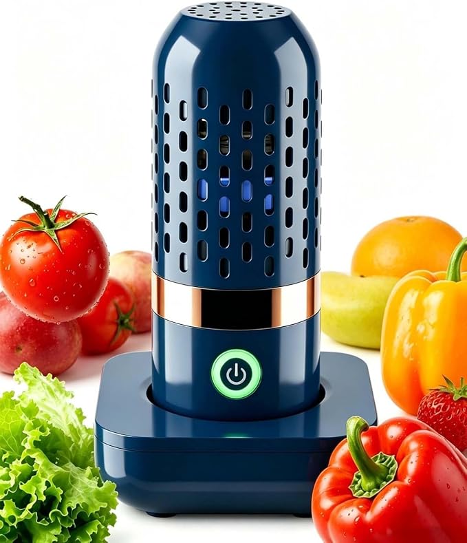 Fruit and Vegetable Washer Brush, Soft Silicone Produce Cleaning Tool for Kitchen Sink, Portable Food Scrubber for Washing Fruits Vegetables & Seafood, Ergonomic Handheld Veggie Cleaner (Blue)
