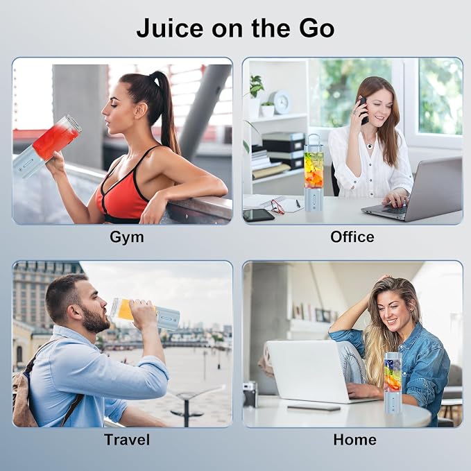 Portable Blender Personal Juicer for Shakes Smoothies with Hidden Handle | 16 Oz Electric Protein Shaker Bottle, USB-C Rechargeable, Mini Small Cordless Blender Cup for Kitchen Travel Gym