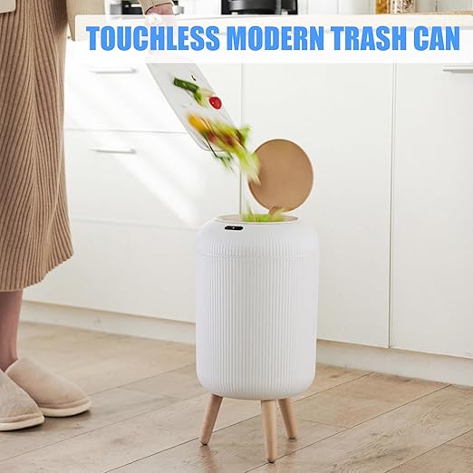 URALFA Automatic Bathroom Trash Can with Lid, 3 Gal Motion Sensor Trah Can | Touchless Sensor Garbage Can, Auto Trash Bin with Removable Legs, Smart Waste Basket for Bedroom, Office, Restroom, White