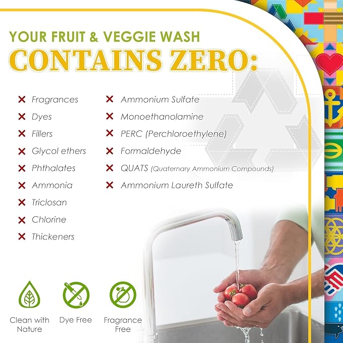 Truly Free Fruit and Vegetable Wash Refills | Veggie Wash Removes 99% Dirt & Wax | Plant-Based Produce Cleaner Spray | No Aftertaste, Made in USA | Fragrance-Free, 16oz (Pack of 3)