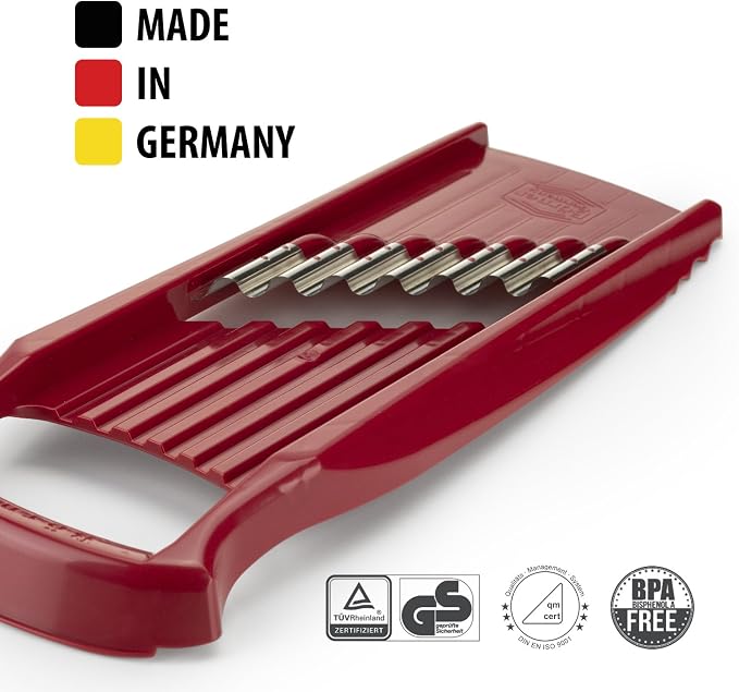 Börner Onda Waffle XXL PowerLine Vegetable Slicer (Red) • Wave Slicer for Vegetables • Wave/Waffle Cutter • Vegetable Cutter for Grilled Potatoes