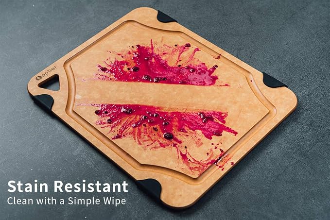 Cutting Board, Toptier Wood Fiber Cutting Board for Kitchen, Non-Slip Kitchen Wood Chopping Board, Reversible, Eco-Friendly, Natural Wood Fiber, Medium Cutting Board, 14.5 x 11-inch, Natural Slate