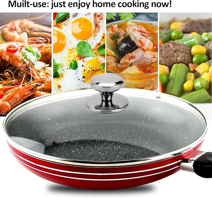 Glass Lid for 12 Inch Frying Pan, Tempered Replacement Top, Twist Lock, Cookware Lid, Clear, Tempered Glass