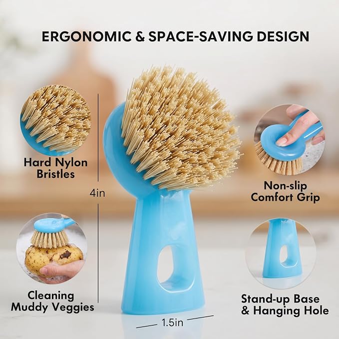 2PCS Vegetable Scrubber Brush, Standing Handle Nylon Bristles for Veggies