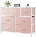 Sweetcrispy 7 Drawer Dresser for Bedroom Storage with Fabric Bins, Pink | Anti-Tip Closet Organizer, Wooden Top and Sturdy Steel Frame, Spacious Drawers for Girls Clothes Storage, Hallway Entryway