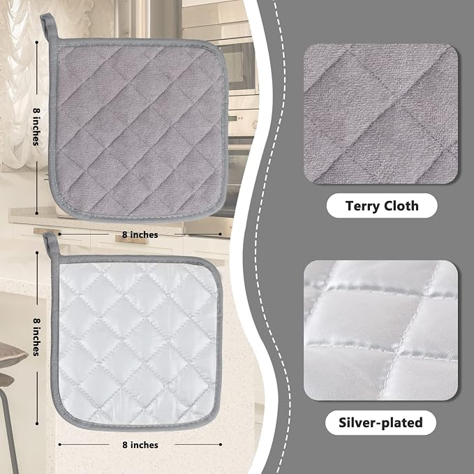 Joyhalo 4 Pack Pot Holders for Kitchen Clearance | Cotton Oven Holder with Great Heat Resistance, Potholders Sets for Kitchen, Countertops, Hot Pots and Pans, Grey