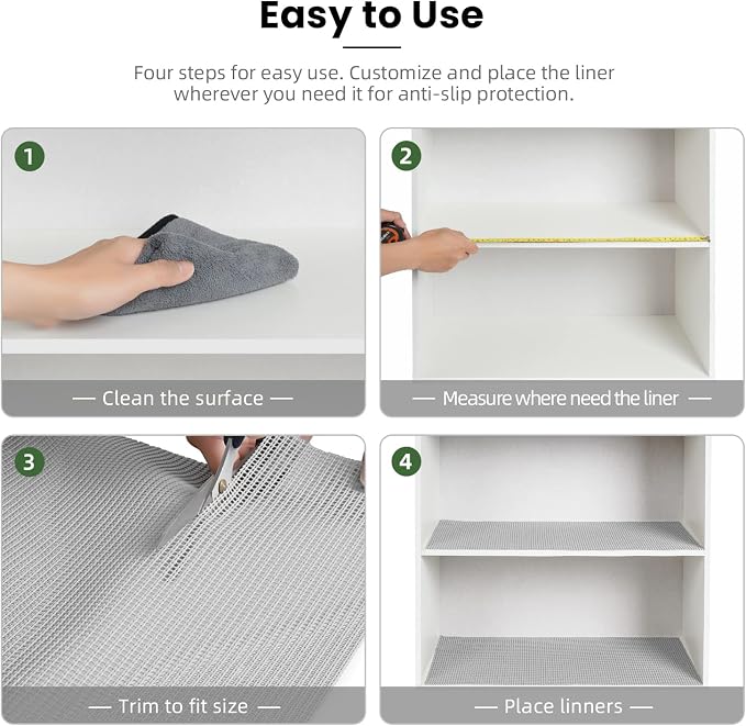 BAGAIL Non-Adhesive Shelf Liner, Thick Strong Grip Drawer Liners for Kitchen Cabinets, Heavy-Duty Easy Cut Cabinet Liners for Shelves, Pantry, Bathroom Cupboards - 12" x 10FT, LightGrey