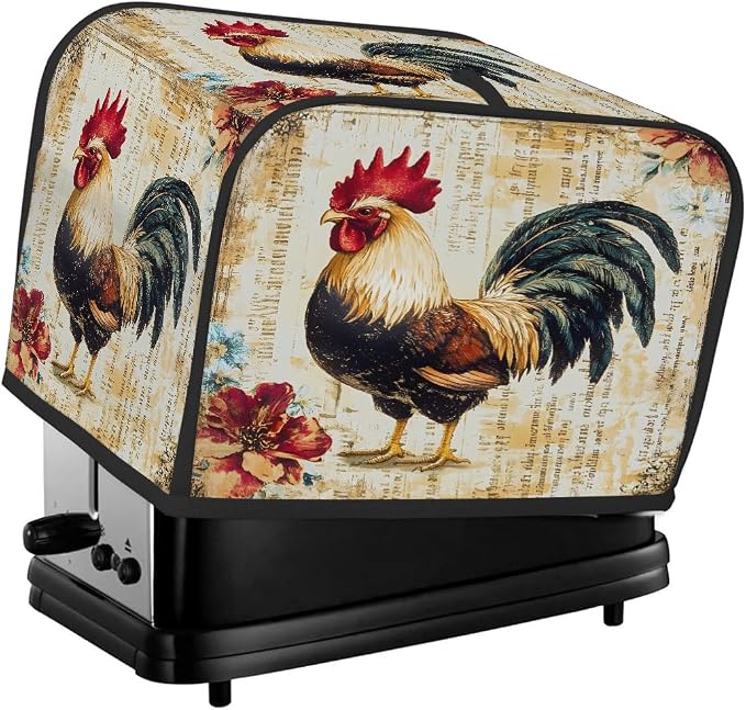 4 Slice Toaster Cover Rooster Rustic Animal Toaster Covers Four Slice Wide Slot Waterproof and Dustproof Covers for Wide Slot Toasters and Small Appliances Kitchen Decor Gifts