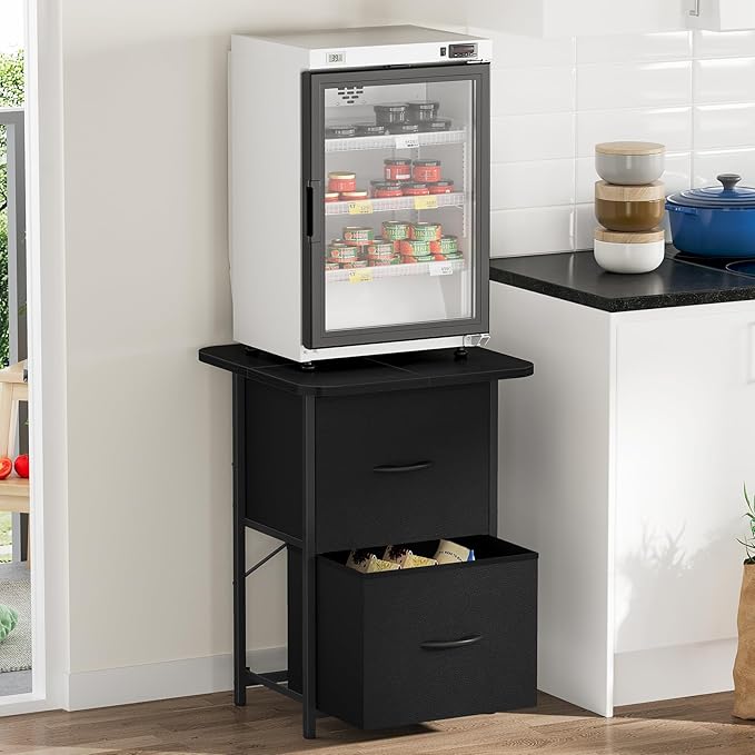 Snughome Mini Fridge Stand with Storage, Mini Fridge Cabinet Small Refrigerator Table Stand with Drawers, Heavy Duty 220 LBS, Compact Beverage Cooler Rack Shelf for Dorm, Apartment, Office Coffee Bar