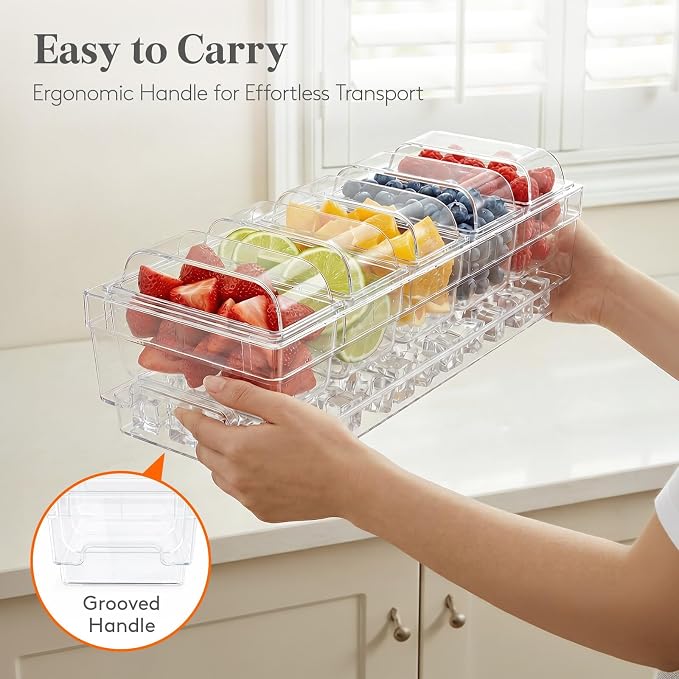 Lifewit Chilled Condiment Caddy with Stainless Steel Spoons & Tongs | Handle Design, BPA-free Condiment Server with 5 Removable Containers, Ice Garnish Tray for Taco, Mimosa & Dirty Soda Bar