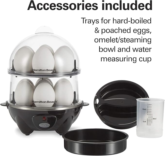Hamilton Beach 3-in-1 Electric Egg Cooker for Hard Boiled Eggs,Poacher,Omelet Maker & Vegetable Steamer,Holds 14,Black (25508),(Pack of 2)