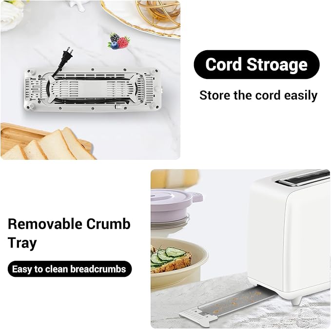 SEEDEEM Stainless Steel Toaster 2 Slice Slim, 10" Long Slot, 6 Shade, White