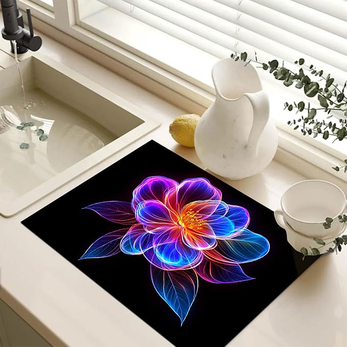 HOMETITUTE Neon Bloom Flower Stove Top Cover 28x20 Diatomite Mat