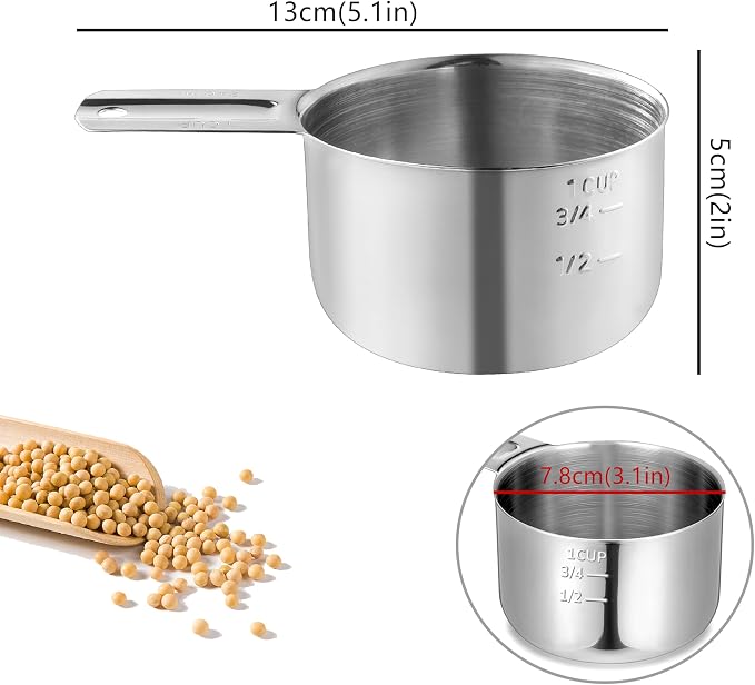 Measuring Cup, 1 Cup Stainless Steel spoon, Great for Wet and Dry Ingredients, Use as Dog Food Scoop,Dishwasher Safe