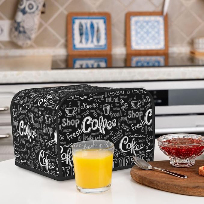 Toaster Cover 4 Slice with Coffee Pattern Dustproof Bread Maker Cover Fingerprint Bakeware Protection Wide Slot Toaster Bag Reusable Kitchen Small Appliance Cover