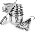 13-Piece Measuring Cups and Spoons Set, 18/8 Stainless Steel, Silver | Clearly Marked US and Metric Measurements, 7 Cups and 6 Spoons Nest for Dry and Wet Ingredients in Cooking and Baking