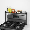Bumusty Adjustable Stove Top Shelf, 4-Level Spice Rack, Black | Adjustable width and height use vertical space to keep spices organized above stoves or on kitchen counters.