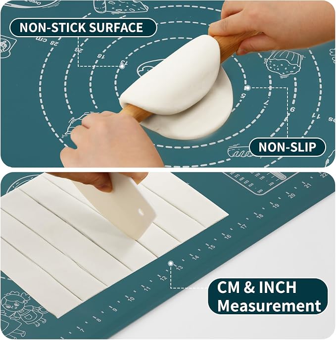 DANIA & DEAN Mom Theme 26"x16" Extra Thick Silicone Baking Mat for Pastry | Non-Slip & Non-Stick Mat with Measurements, for Dough Kneading, Pizza, Pie Crust, Sourdough, Bread, Pasta & Counter Sheet