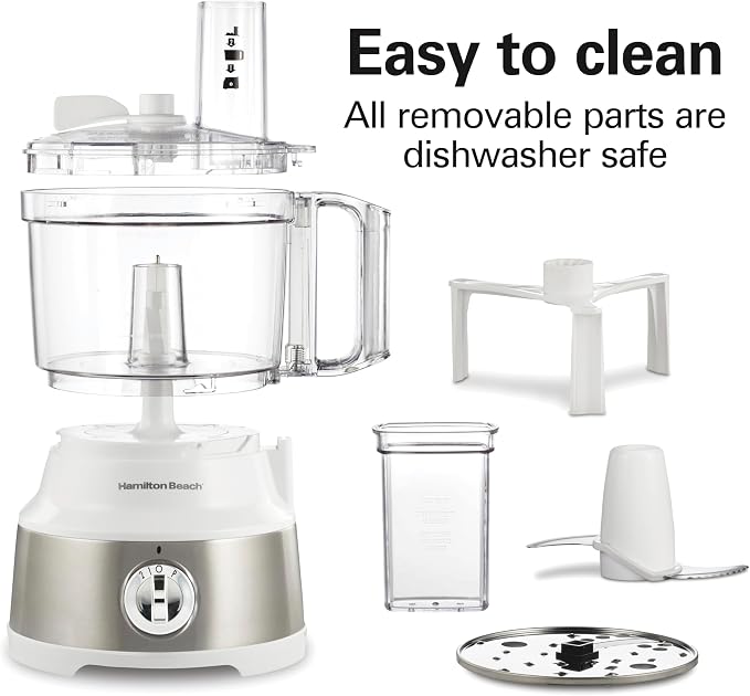 Hamilton Beach 10 Cup Food Processor & Vegetable Chopper | For Slicing, Shredding, Mincing, and Puree | Easy Clean Bowl Scraper Attachment | White and Stainless Steel | 70733J