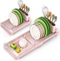 TOOLF Small Dish Drying Rack, Expandable and Space-Saving, Pink | Mini Dish racks for kitchen counter, Compact Design Fits Sink or Counter, Stainless Steel Plate Rack, 11"-19.3"L×7.7"W×3.54"H