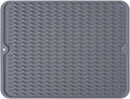 Silicone Dish Drying Mat, Non-Slip Easy Clean Sink Mat, Grey, 17" x 14" | Quick-Dry Ridges, Large Heat-resistant Dish Drainer Mat for Kitchen Counter, Hangable & Roll-Up for Storage, Dishwasher Safe