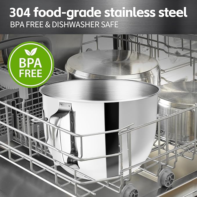 7QT Stainless Steel Mixer Bowl for KitchenAid Bowl Lift Mixer | 304 Stainless Steel, Food Grade, Dishwasher Safe, Handle Design, Large Capacity Mixing Bowl for Baking & Cooking