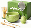 Matcha Whisk Set, Ceramic Matcha Set Includes Bowl & Holder, Bamboo Whisk (Chasen), Scoop, Spoon and Sifter, 6Pcs Matcha Kit Covers Everything Needed for Making Matcha (Leaf Green)