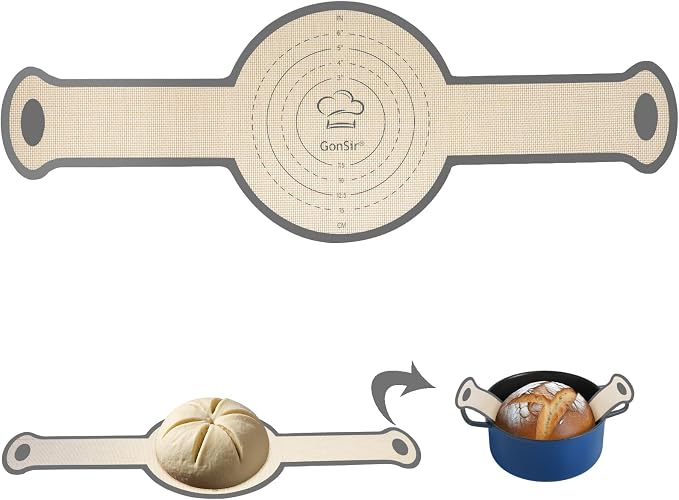 Silicone Bread Sling, Non-Stick & Easy Clean Dutch Oven Baking Mat with Longer Handles, Silicone Baking Sling to Transfer SourDough Easily, Reusable Bread Mat Set