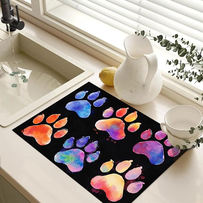 HOMETITUTE Stove Top Cover 28x20 Colorful Paw Print Heat Resistant Mat