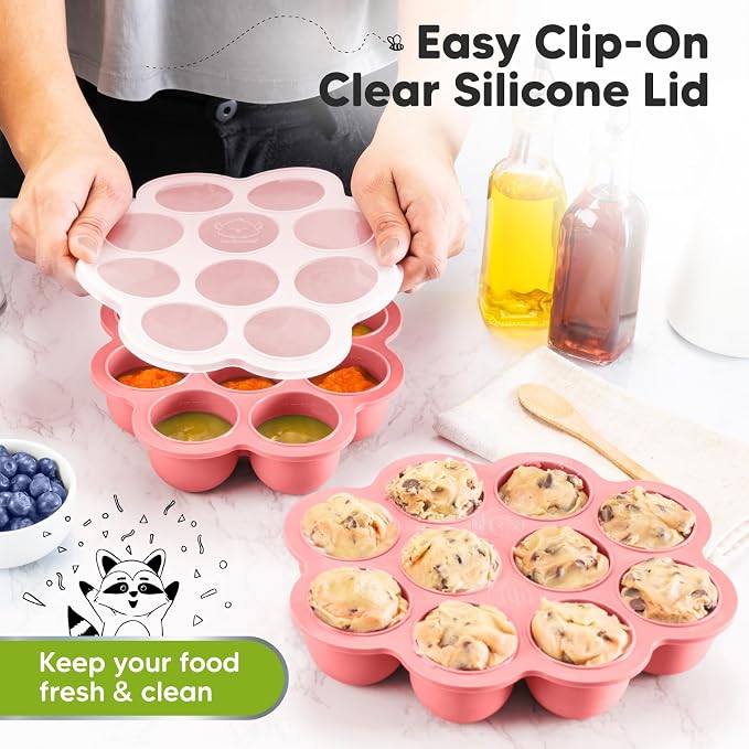 KeaBabies Silicone Food Freezer Trays with Lid, 2oz x 10 Pods (Blossom) | Baby Food Storage Containers, Easy Puree Meal Prep, Breast Milk Silicone Freezer Molds, Dishwasher, Microwave Safe, BPA-Free