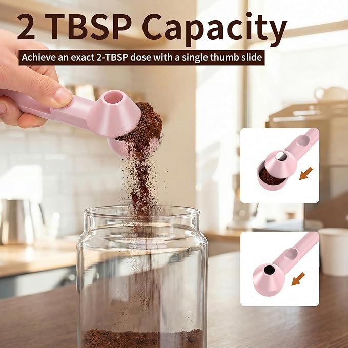 2 Pcs Coffee Scoop with Funnel for Reusable K Cup, 2 TBSP Measuring Spoon | Mess-Free Funnel Design, Sliding Leveler for Precise 2 TBSP, Long Handle for Ground Coffee, Protein Powder & Tea