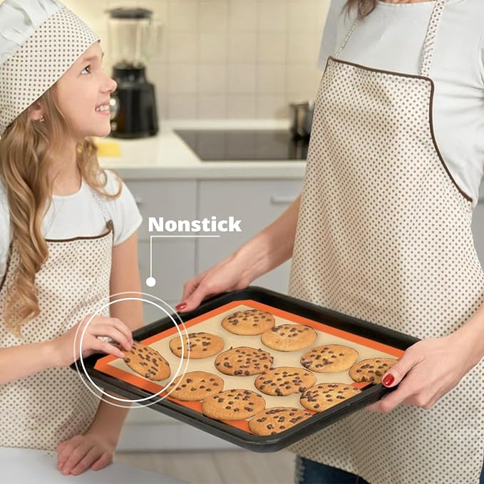Silicone Baking Mat Set of 3, Nonstick Sheet for Cookies | 2 Half +1 Quarter Sheets Mat, Easy to Clean & Reusable, Heat Resistant, Making Macarons