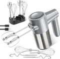 binROC Cordless Electric Hand Mixer, 7-Speed with Storage Base, Silver | Rechargeable, Eject Button, Long Battery, Quiet Anti-Splash, 6×304 Stainless Attachments, Self-Stand for Cake, Dough Baking