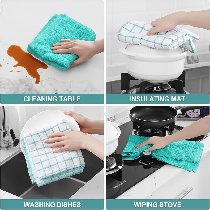 Homaxy Large Premium Cotton Kitchen Towels 16"x 28", 8 Pack, Aqua | Natural Ring Spun 390 GSM Dish Towels, Super Absorbent Terry Kitchen Hand Towels, Soft Tea Towels with Hanging Loop