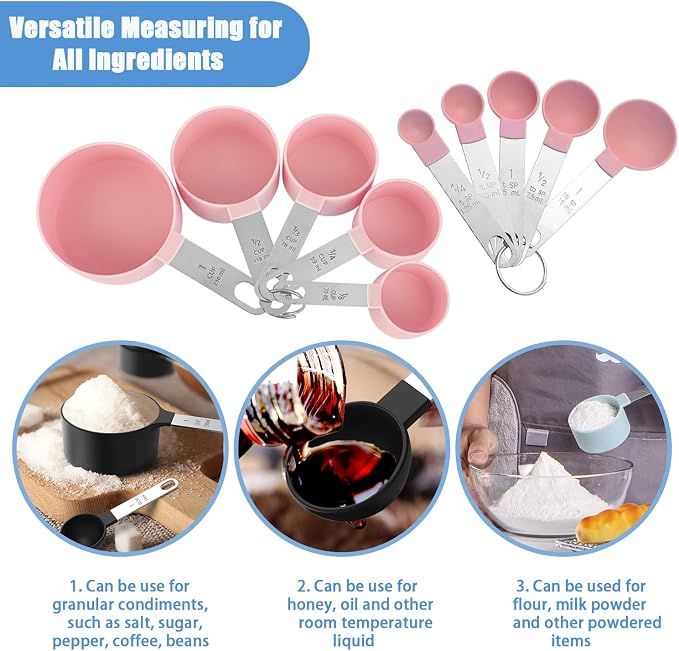 Measuring Cups and Spoons Set | 10-Piece Stackable Measuring Cups and Spoons for Dry and Liquid Ingredients (Pink)