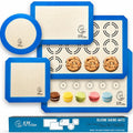 Silicone Baking Mat Set of 5, Nonstick Cookie Sheets, Multiple Sizes - Blue | 2 Half Sheets with Macaron & Cookie Circles, 1 Quarter Sheet, 1 Round & 1 Square, 100% Silicone, Easy-Clean, Reusable Liners.