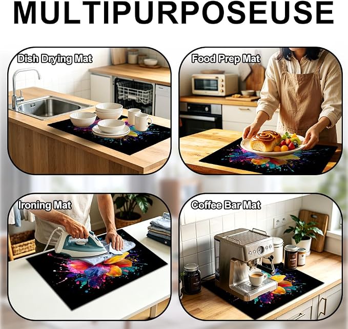Colorful Hibiscus Watercolor Splash Stove Top Cover 28.35x20.47in | Colorful hibiscus watercolor splash stove top cover 28.35x20.47 in; floral art cooktop mat dishwasher safe machine washable
