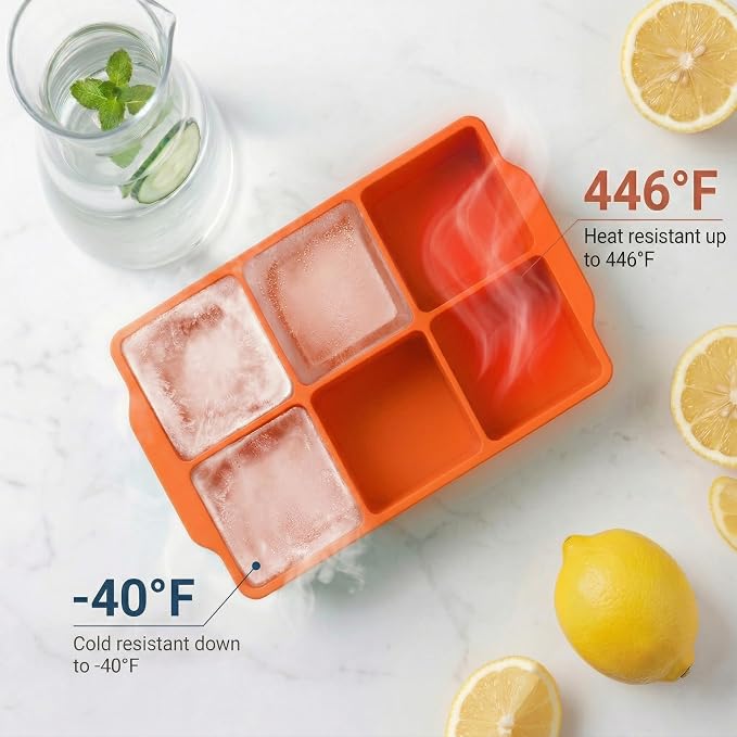 KitchFort® Large Silicone Ice Cube Tray (3-Pack) - 2" Big Ice Mold with Lid | Easy Release, Cocktail, Whiskey Ice Cubes Mold - Food Grade - Ice Cube Trays for Freezer - Stackable Silicone Ice Tray