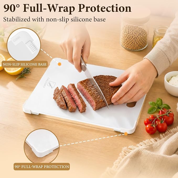 12x8 White Tempered Glass Small Cutting Board for Kitchen Countertop | Non-Slip Corner Guards, Shatter-Resistant, Heat Resistant Non-Toxic Board