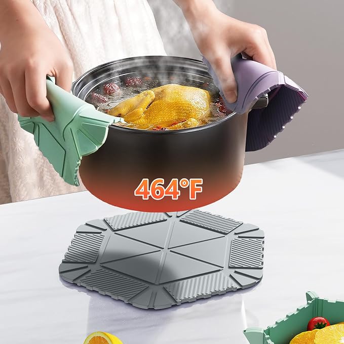 Magnetic Silicone Trivet Mat - Heat Resistant Hot Pad for Hot Dishes, Pots & Pans, Non-Slip Table & Countertop Protector (Gray, Hexagon)