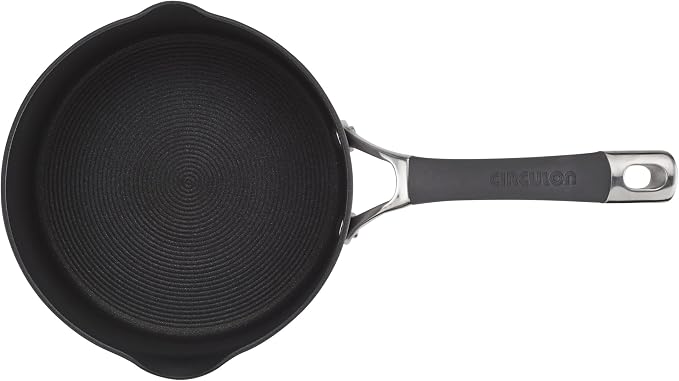 Circulon Radiance Hard-Anodized Nonstick Saucepan with Lid, 3-Quart | Straining lid for easy draining, durable hard-anodized nonstick construction for everyday cooking, in Gray