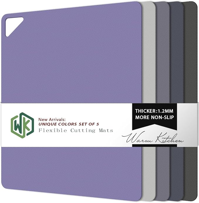 WK Flexible Plastic Cutting Boards for Kitchen, Cutting Board Mats Set of 5, Nonslip Cutting Board for Meat, Thin Cutting Sheets with Hole, Dishwasher Safe, BPA Free, 14.5x11.5"