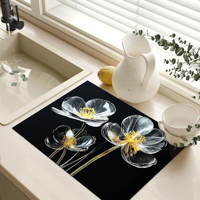 HOMETITUTE Elegant Glass Blossom Stove Top Cover 28x20 Diatomite Mat
