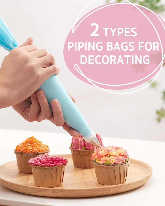 Syntus 65 PCs Cake Decorating Kit with Cake Stand, Cake Baking Supplies | 31 Piping Bags, 24 Piping Tips, Offset & Straight Spatulas, 3 Scrapers, Leveler, 2 Couplers & 1 Tips Brush