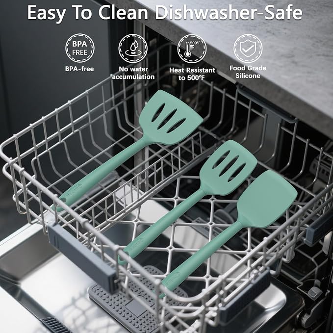 Coukre Silicone Kitchen Cooking Utensils Set, Heat Resistant, 14-Piece | Dishwasher-Safe, Food-Grade Silicone, BPA-Free, Spatulas, Spoons & Turner, Safe for Nonstick Cookware, PureAquaGreen
